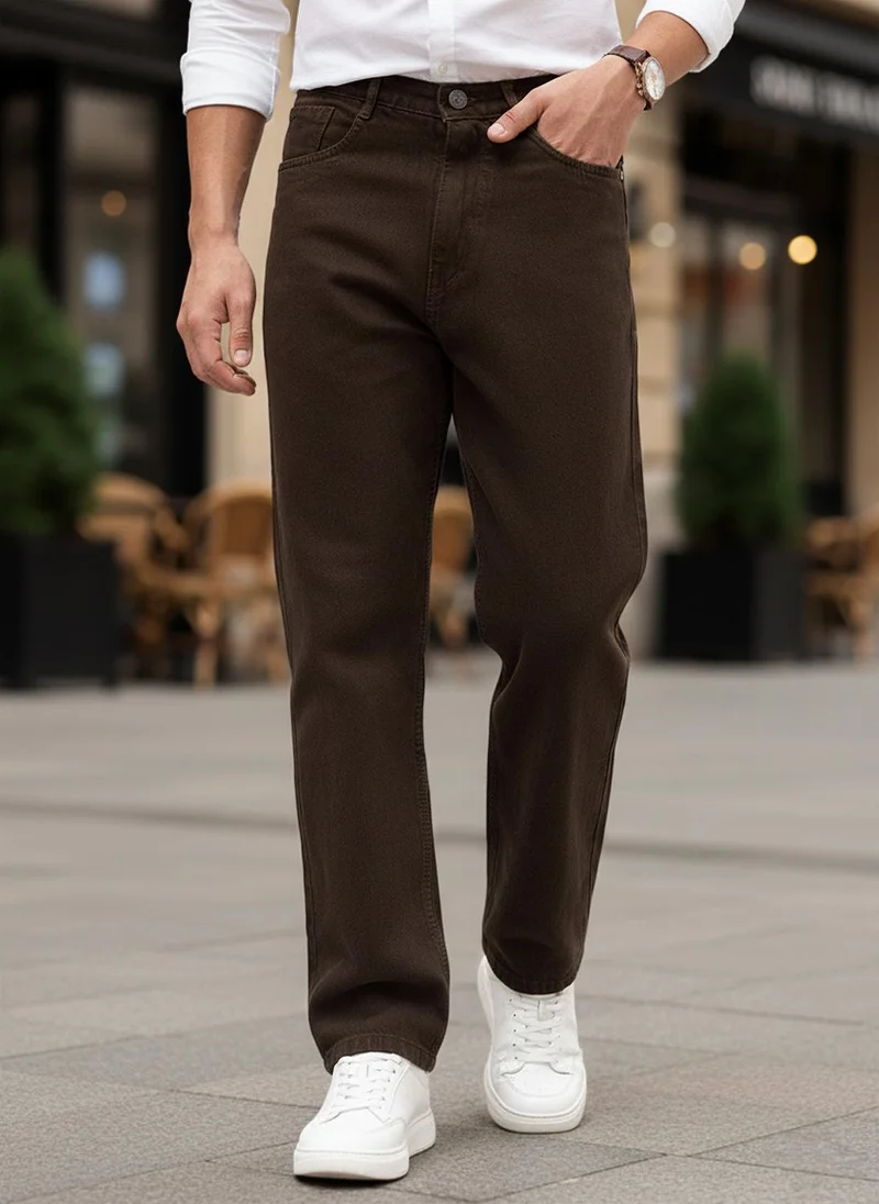 Urbano Fashion Men's Dark Brown Loose Baggy Fit Washed Denim Jeans Non-Stretchable